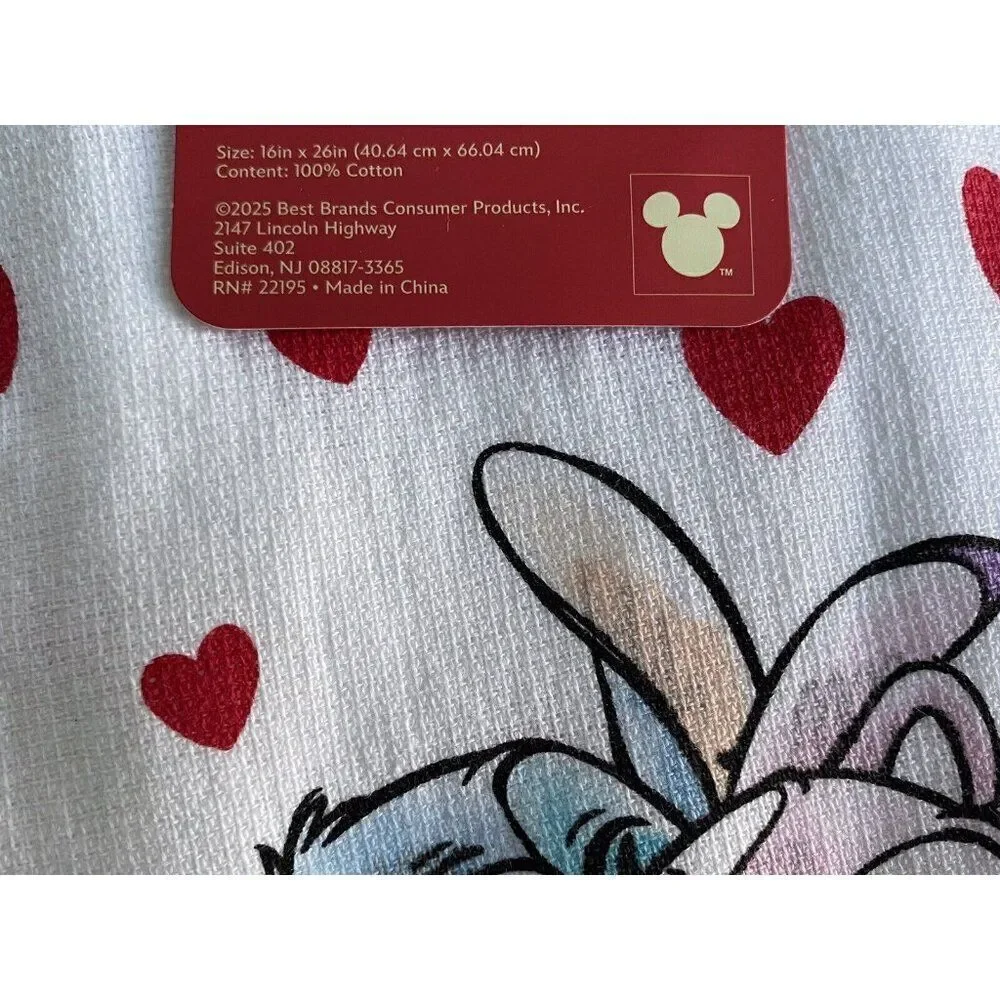 2 Pack Disney Stitch And Angel Kitchen‎ Towels Hearts Valentine's Day Love NEW